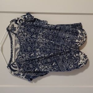 LUCKY BRAND Blue Floral & Paisley Twist Front Tee